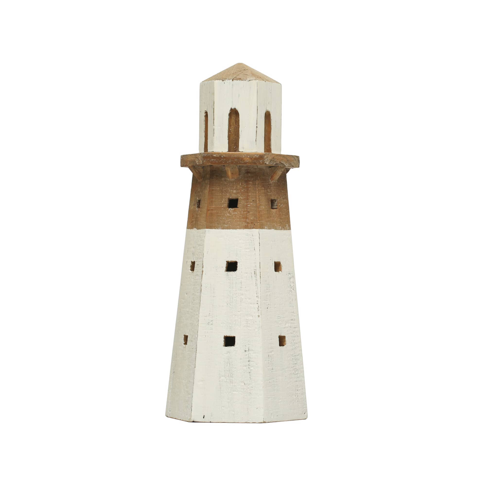 Hello Honey® 14" Natural and White Decorative 2-Tone Wood Light House